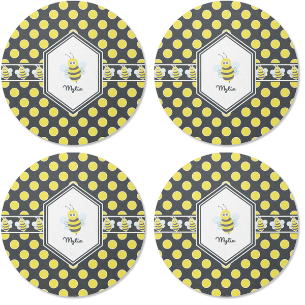 Bee & Polka Dots Coaster Round Rubber Back - Apvl