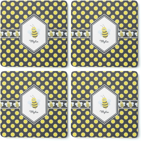 Bee & Polka Dots Coaster Rubber Back - Apvl