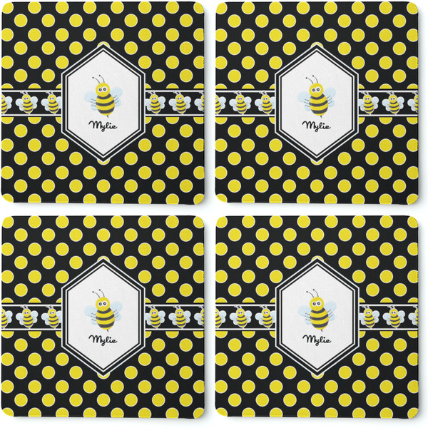 Bee & Polka Dots Coaster Rubber Back - Apvl