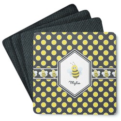 Bee & Polka Dots Square Rubber Backed Coasters - Set of 4 (Personalized)