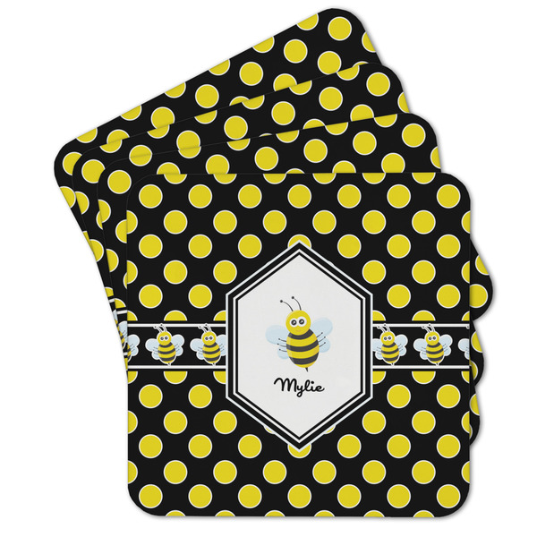 Custom Bee & Polka Dots Cork Coaster - Set of 4 w/ Name or Text