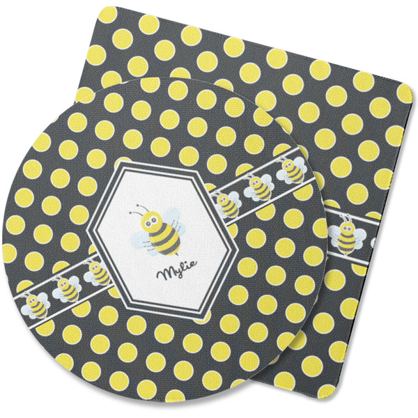Custom Bee & Polka Dots Rubber Backed Coaster (Personalized)