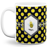 Bee & Polka Dots 11 Oz Coffee Mug - White (Personalized)