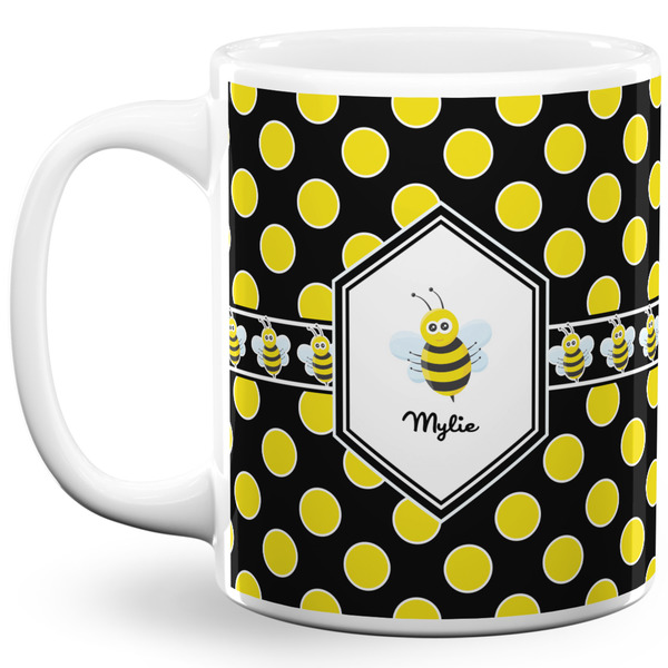 Custom Bee & Polka Dots 11 Oz Coffee Mug - White (Personalized)