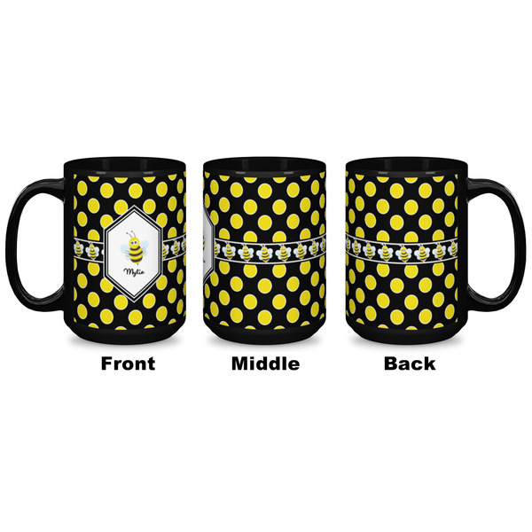 Bee & Polka Dots Coffee Mug - 15 oz - Black APPROVAL