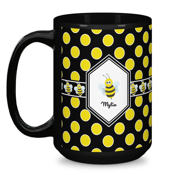 Bee & Polka Dots Coffee Mug - 15 oz - Black