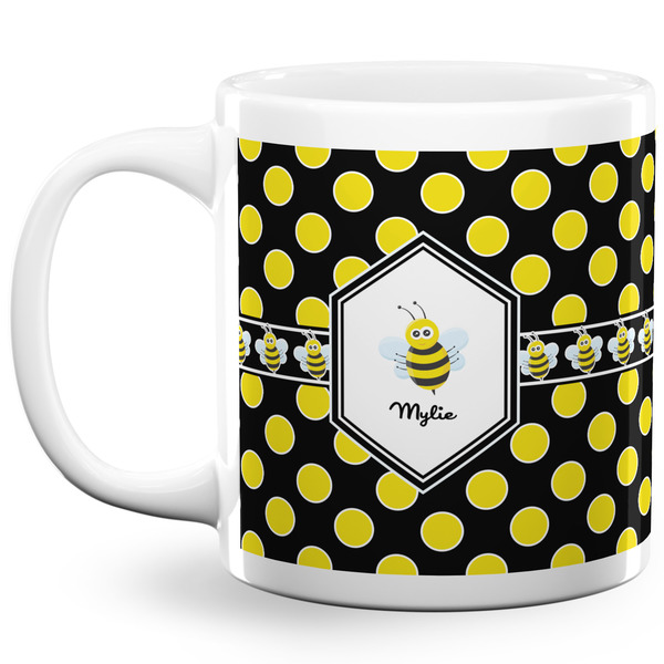 Custom Bee & Polka Dots 20 Oz Coffee Mug - White (Personalized)