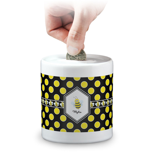 Custom Bee & Polka Dots Coin Bank (Personalized)