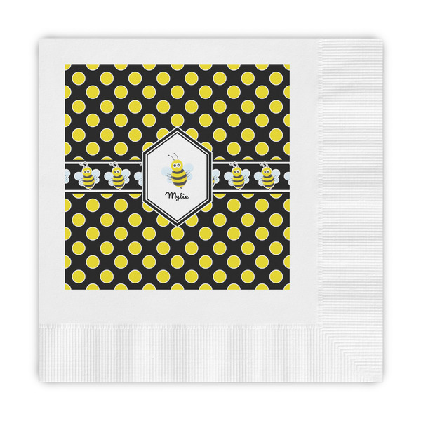 Custom Bee & Polka Dots Embossed Decorative Napkins (Personalized)