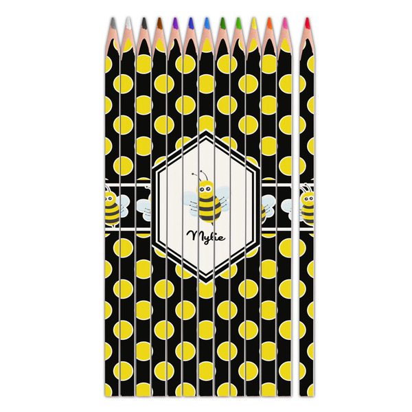 Custom Bee & Polka Dots Colored Pencils (Personalized)
