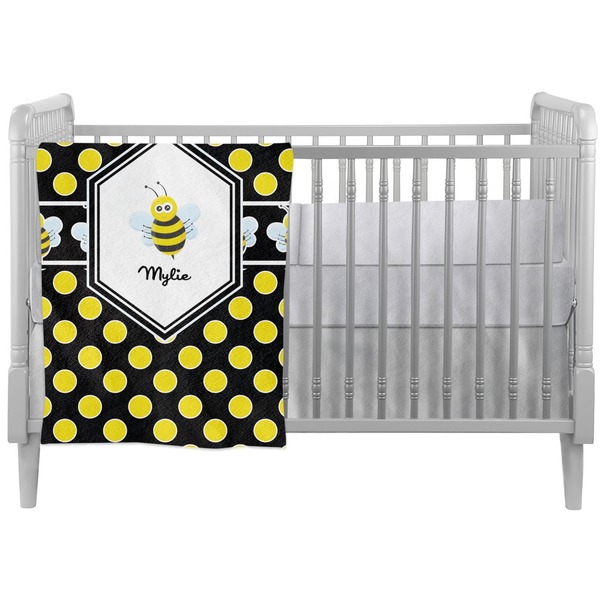 Custom Bee & Polka Dots Crib Comforter / Quilt (Personalized)