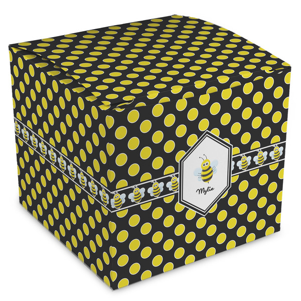 Custom Bee & Polka Dots Cube Favor Gift Boxes (Personalized)