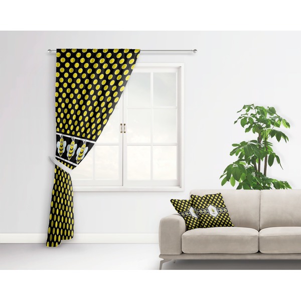 Bee & Polka Dots Curtain With Window and Rod - in Room Matching Pillow