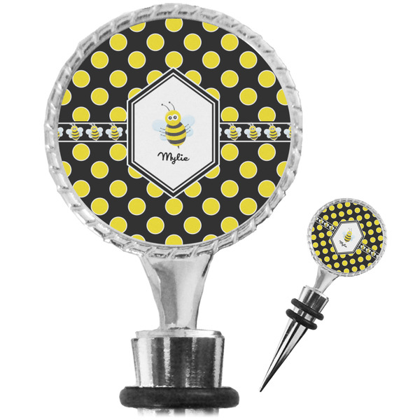 Custom Bee & Polka Dots Wine Bottle Stopper (Personalized)