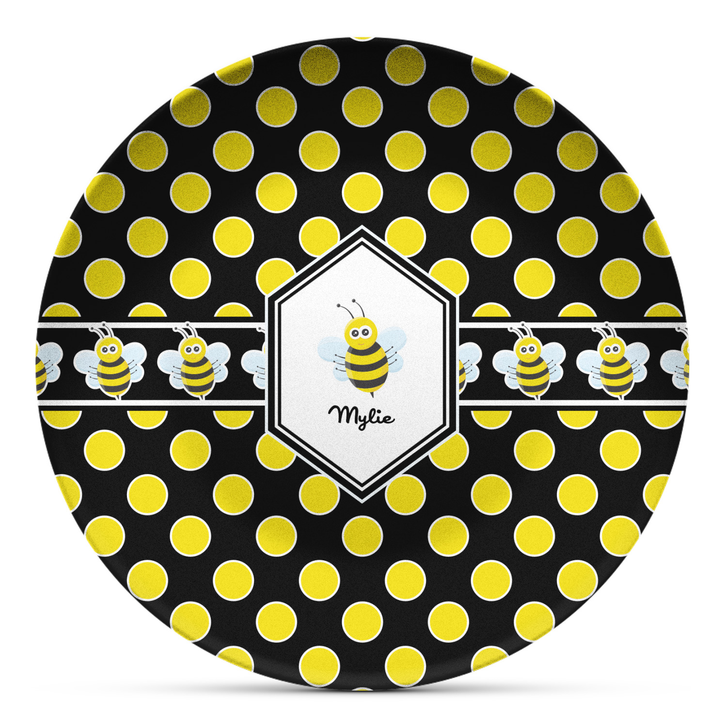 Bee & Polka Dots Microwave Safe Plastic Plate Composite Polymer