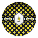 Bee & Polka Dots Microwave Safe Plastic Plate - Composite Polymer (Personalized)