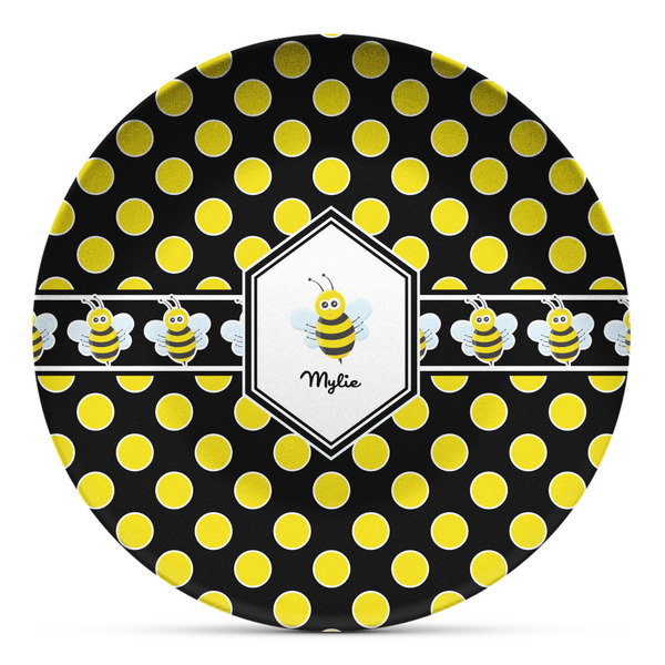 Custom Bee & Polka Dots Microwave Safe Plastic Plate - Composite Polymer (Personalized)