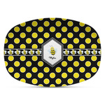 Bee & Polka Dots Plastic Platter - Microwave & Oven Safe Composite Polymer (Personalized)