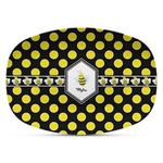 Bee & Polka Dots Plastic Platter - Microwave & Oven Safe Composite Polymer (Personalized)