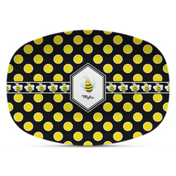Bee & Polka Dots Plastic Platter - Microwave & Oven Safe Composite Polymer (Personalized)