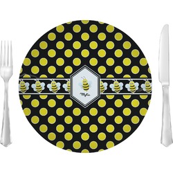 Bee & Polka Dots Glass Lunch / Dinner Plate 10" (Personalized)