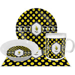 Bee & Polka Dots Dinner Set - Single 4 Pc Setting w/ Name or Text