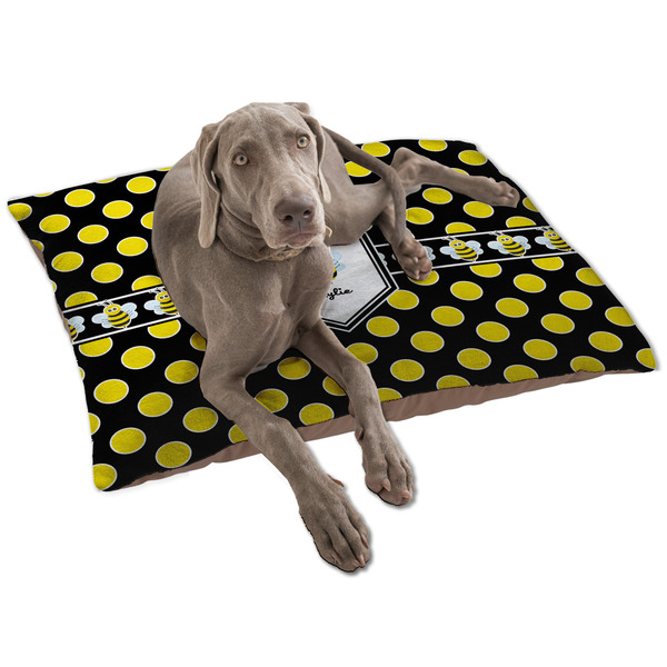 Custom Bee & Polka Dots Dog Bed - Large w/ Name or Text