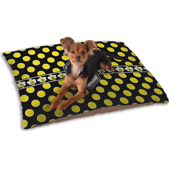 Custom Bee & Polka Dots Dog Bed - Small w/ Name or Text