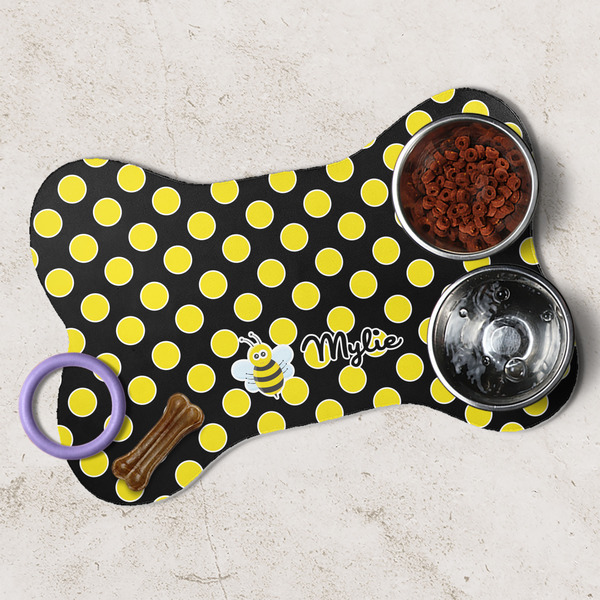 Bee & Polka Dots Dog Bone Shaped Mat Lifestyle