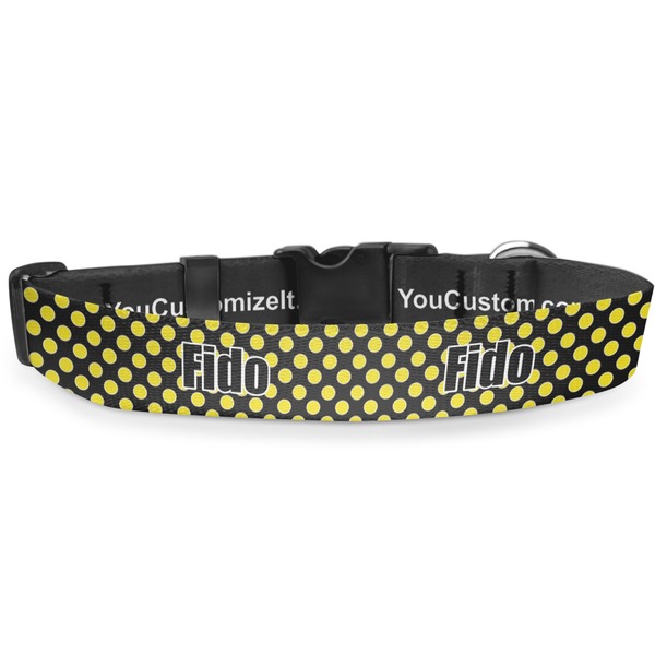 Custom Bee & Polka Dots Deluxe Dog Collar - Medium (11.5" to 17.5") (Personalized)