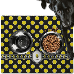 Bee & Polka Dots Dog Food Mat - Large w/ Name or Text