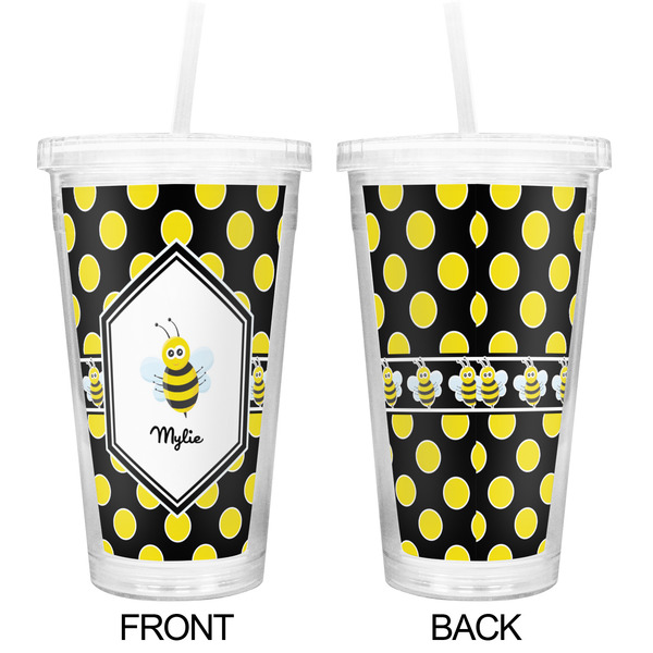 Bee & Polka Dots Double Wall Tumbler with Straw - Approval
