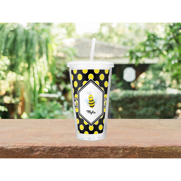 Bee & Polka Dots Double Wall Tumbler with Straw Lifestyle