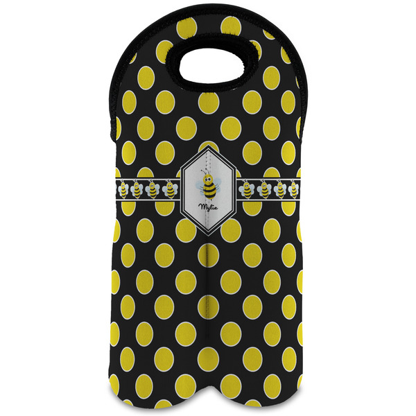 Custom Bee & Polka Dots Wine Tote Bag (2 Bottles) (Personalized)