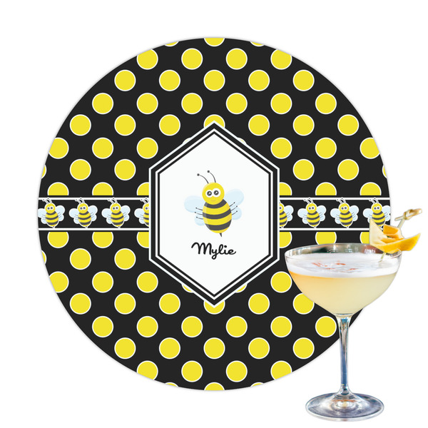 Custom Bee & Polka Dots Printed Drink Topper (Personalized)