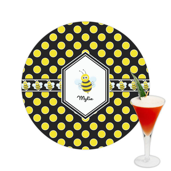 Custom Bee & Polka Dots Printed Drink Topper -  2.5" (Personalized)