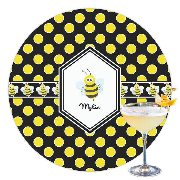 Custom Bee & Polka Dots Printed Drink Topper - 3.5" (Personalized)