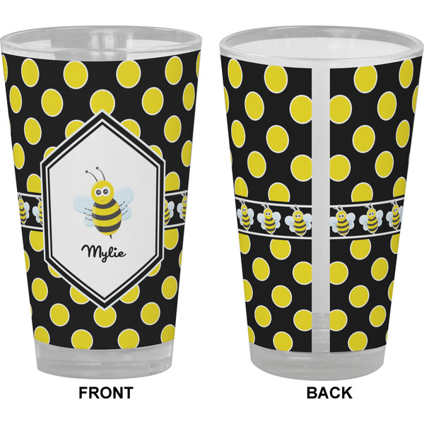 Bee & Polka Dots Pint Glass - Full Color - Front & Back Views