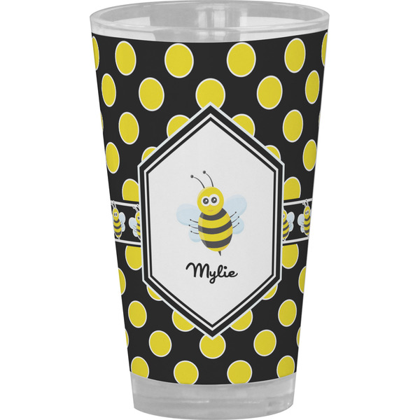 Custom Bee & Polka Dots Pint Glass - Full Color (Personalized)