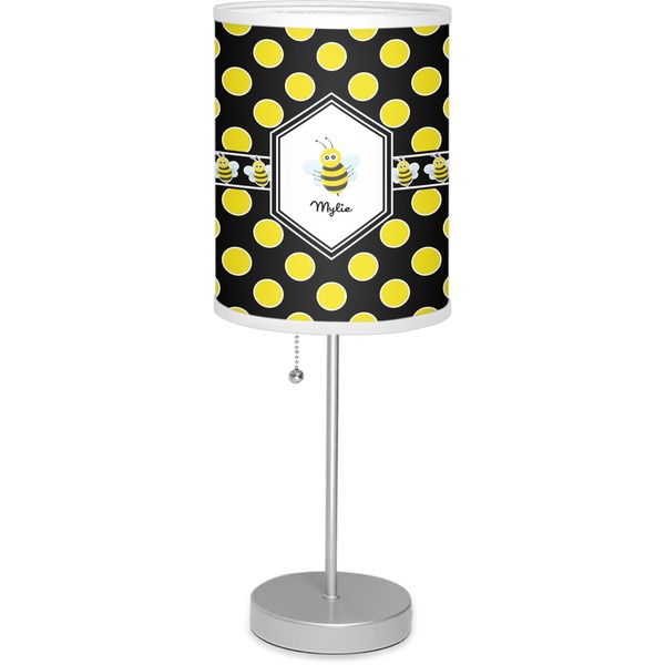 Custom Bee & Polka Dots 7" Drum Lamp with Shade Linen (Personalized)
