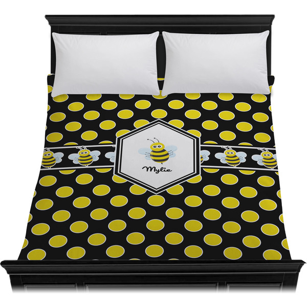 Bee & Polka Dots Duvet Cover - Queen - On Bed - No Prop