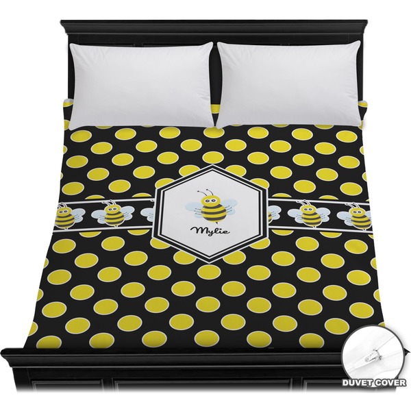 Custom Bee & Polka Dots Duvet Cover - Full / Queen (Personalized)