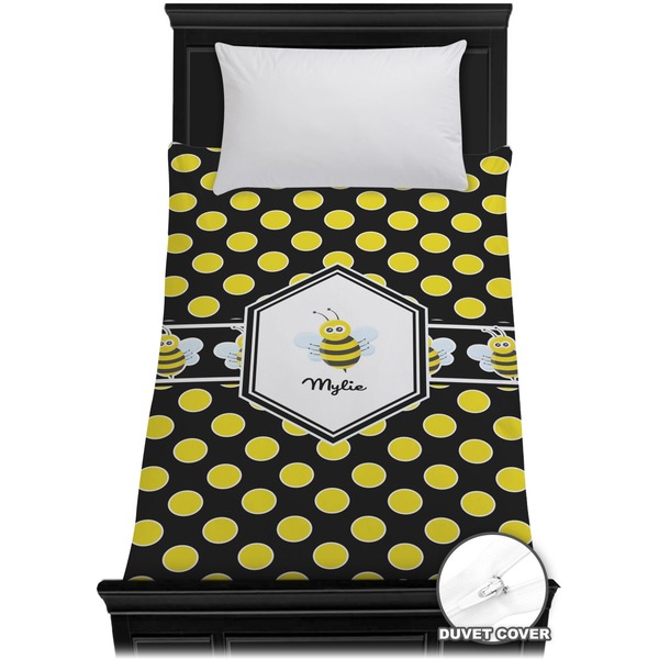Custom Bee & Polka Dots Duvet Cover - Twin (Personalized)
