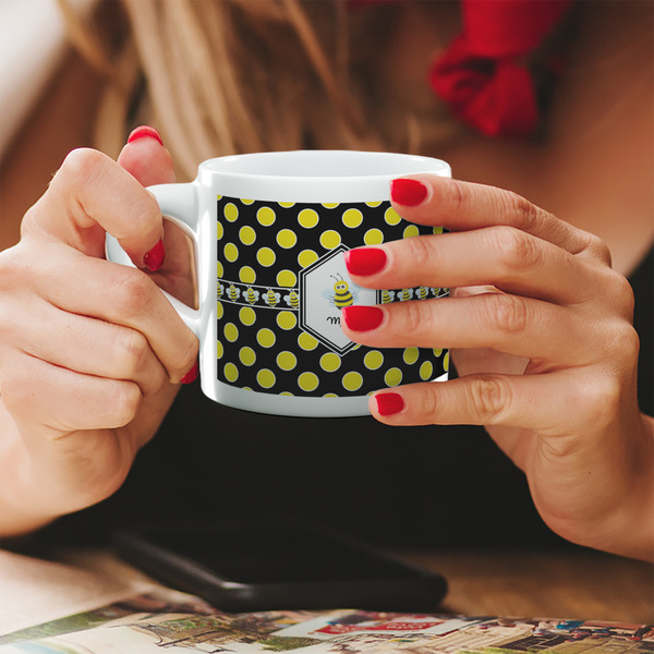 Custom Bee & Polka Dots Double Shot Espresso Cup - Single (Personalized)