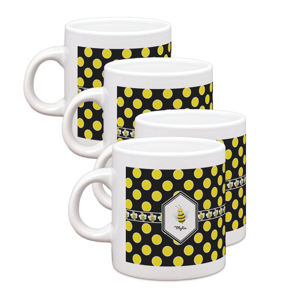 Custom Bee & Polka Dots Single Shot Espresso Cups - Set of 4 (Personalized)