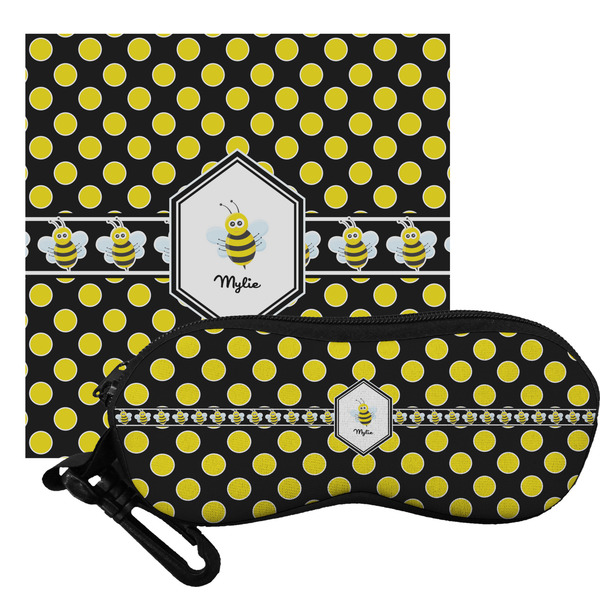 Custom Bee & Polka Dots Eyeglass Case & Cloth (Personalized)