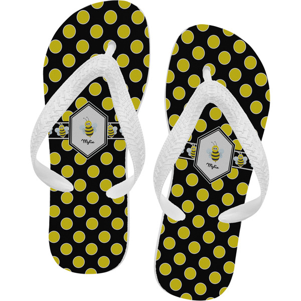 Custom Bee & Polka Dots Flip Flops - Large (Personalized)
