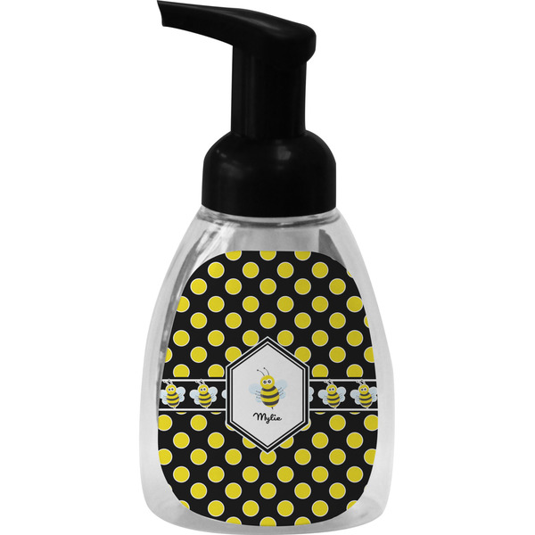 Custom Bee & Polka Dots Foam Soap Bottle - Black (Personalized)