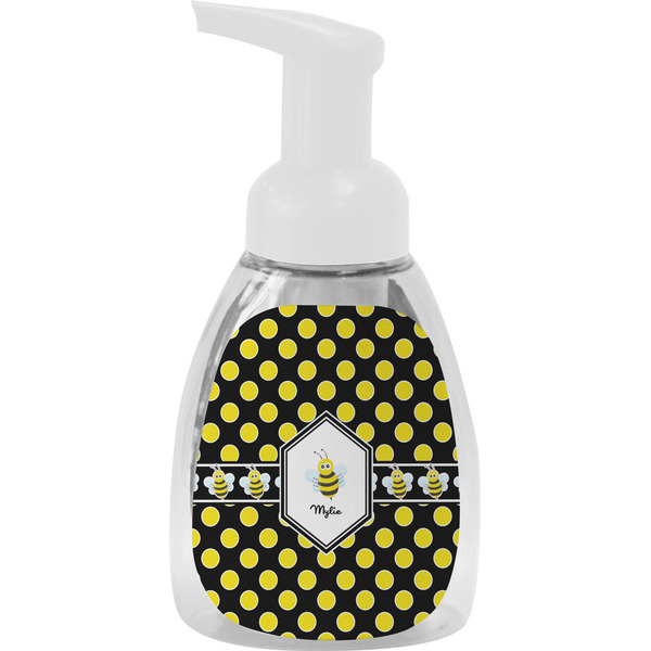 Custom Bee & Polka Dots Foam Soap Bottle - White (Personalized)