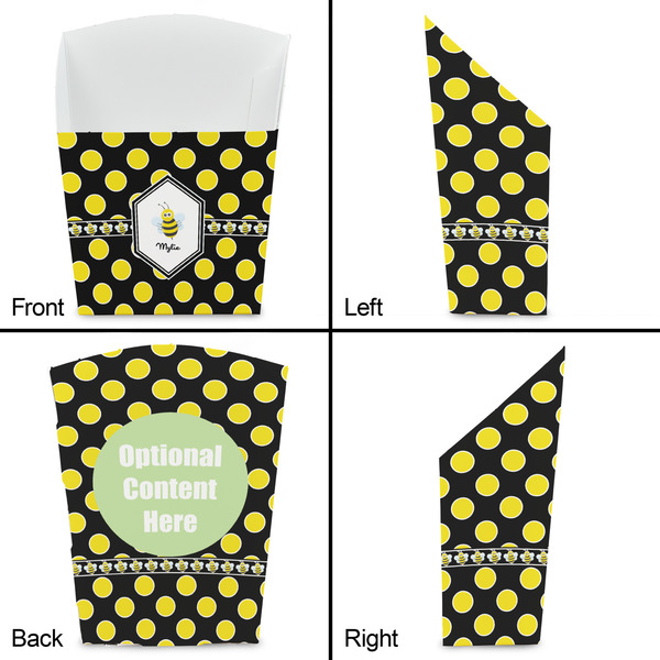 Bee & Polka Dots French Fry Favor Box - Front & Back View